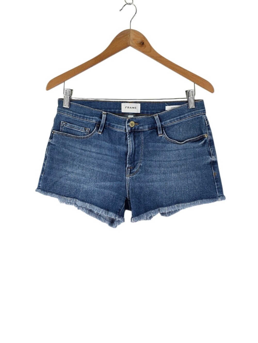 FRAME Womens Size 27 Le Cutoff William Denim Medium Wash Raw Hem Mid Rise Shorts